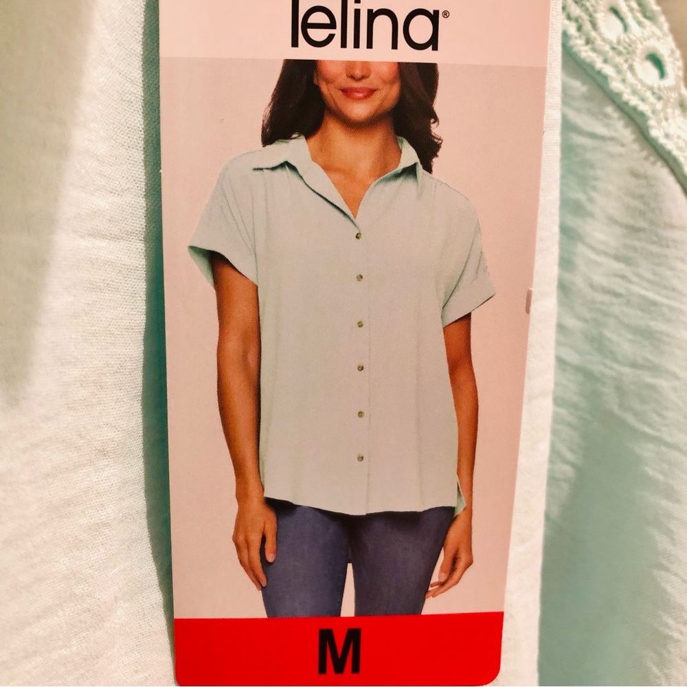 Felina ladie's Button Down Short Sleeve Casual  Blouse M - Picture 1 of 7